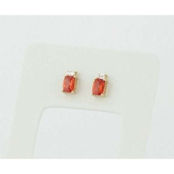 10k Yellow Gold Lab Created Orange Sapphire Padparadscha & White Topaz stud - Picture 3 of 9
